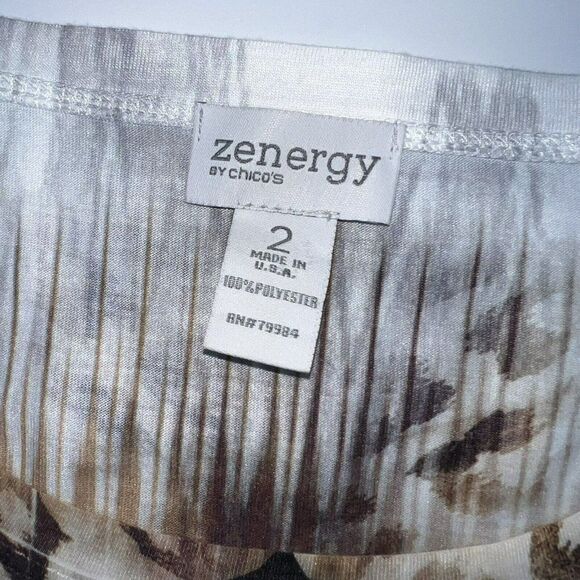 Chico's Zenergy Top Womens Large Brown Teal Animal Print Rhinestone Short Sleeve - Picture 3 of 3